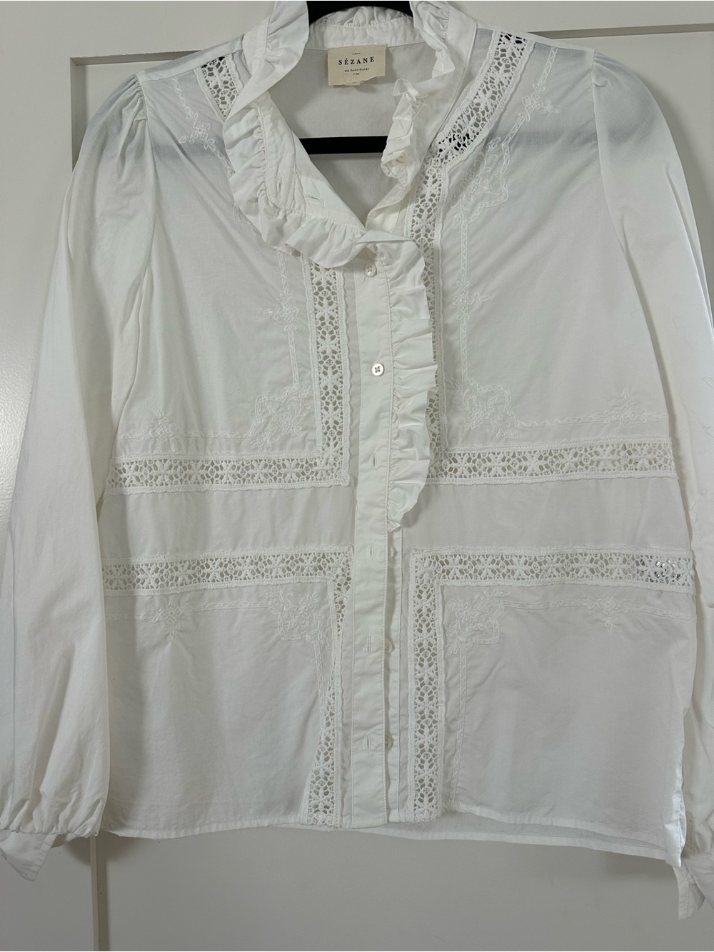 Sezane ULYSSE SHIRT White Blouse with embroidery details - Picture 3 of 9